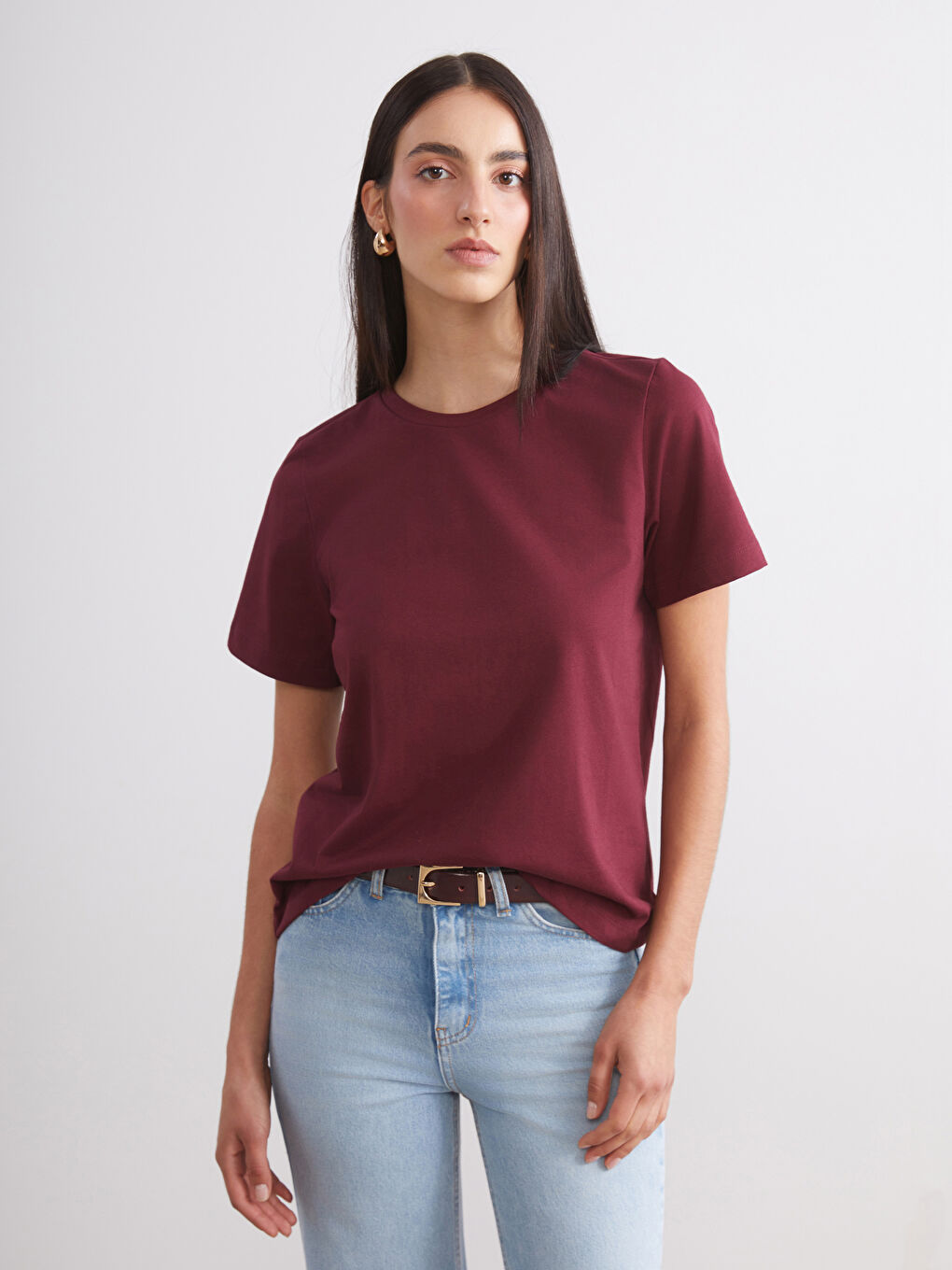 Siyah Bisiklet Yaka Kadın Tişört 2'li-3