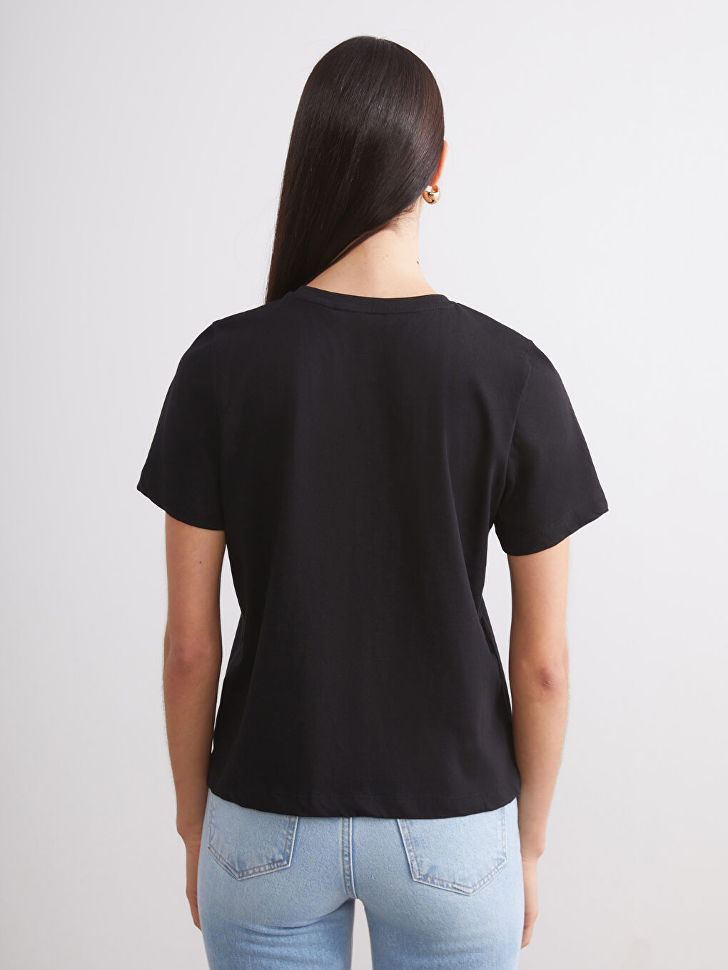 Siyah Bisiklet Yaka Kadın Tişört 2'li-7