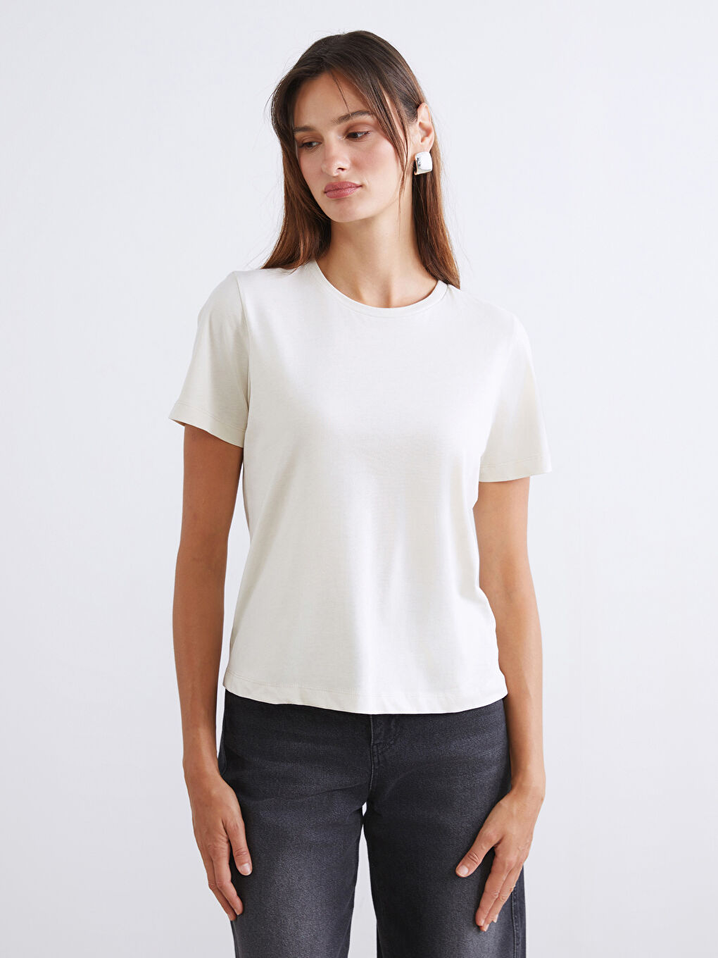 Kahverengi Bisiklet Yaka Kadın Tişört 2'li-2