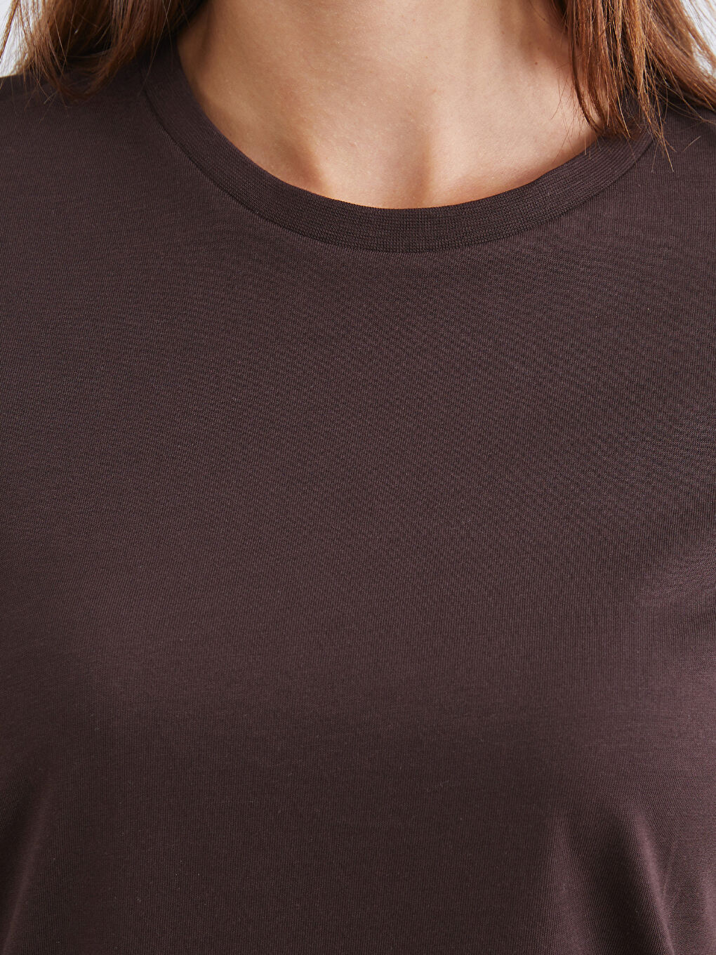 Kahverengi Bisiklet Yaka Kadın Tişört 2'li-4