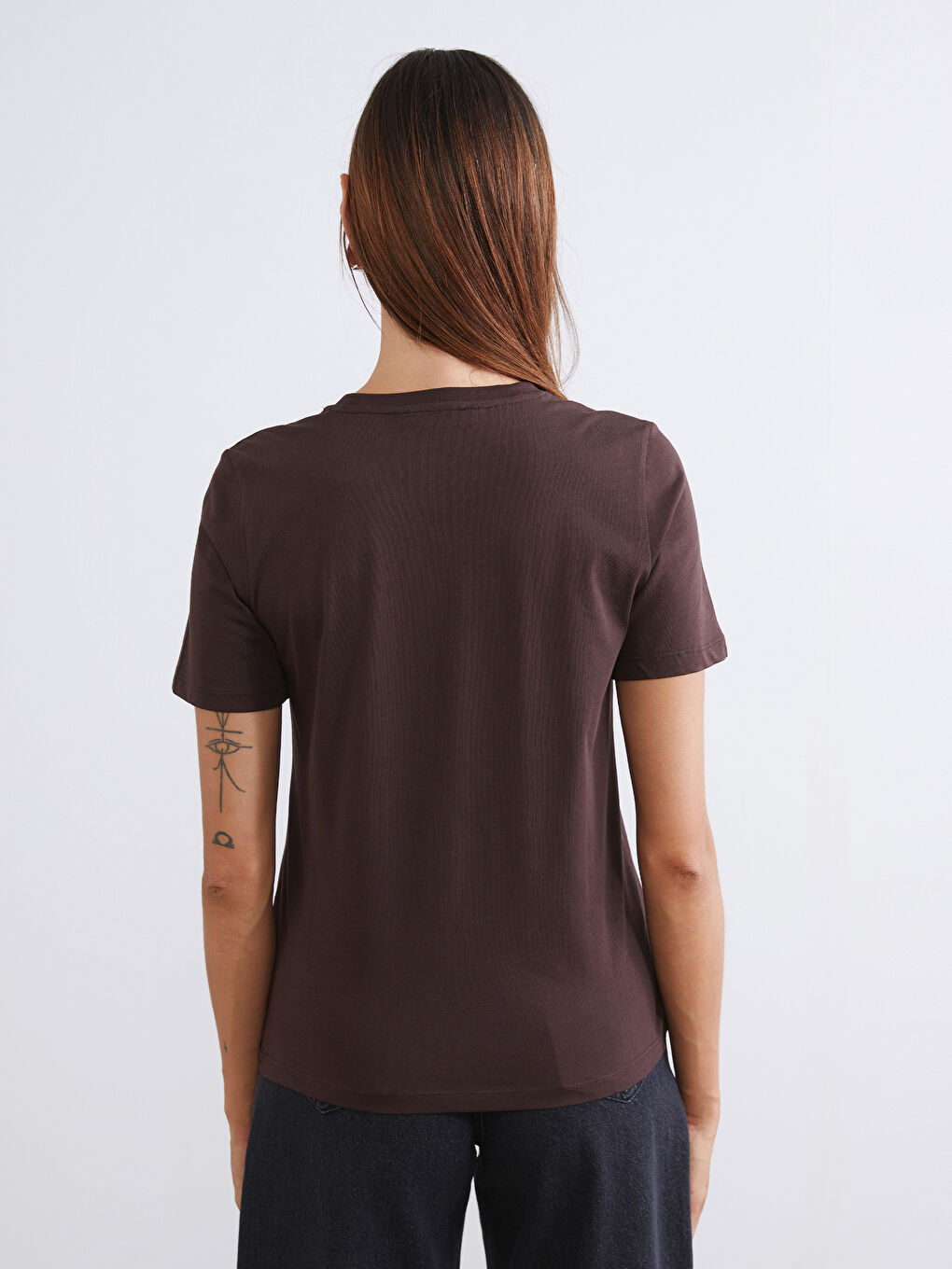 Kahverengi Bisiklet Yaka Kadın Tişört 2'li-6