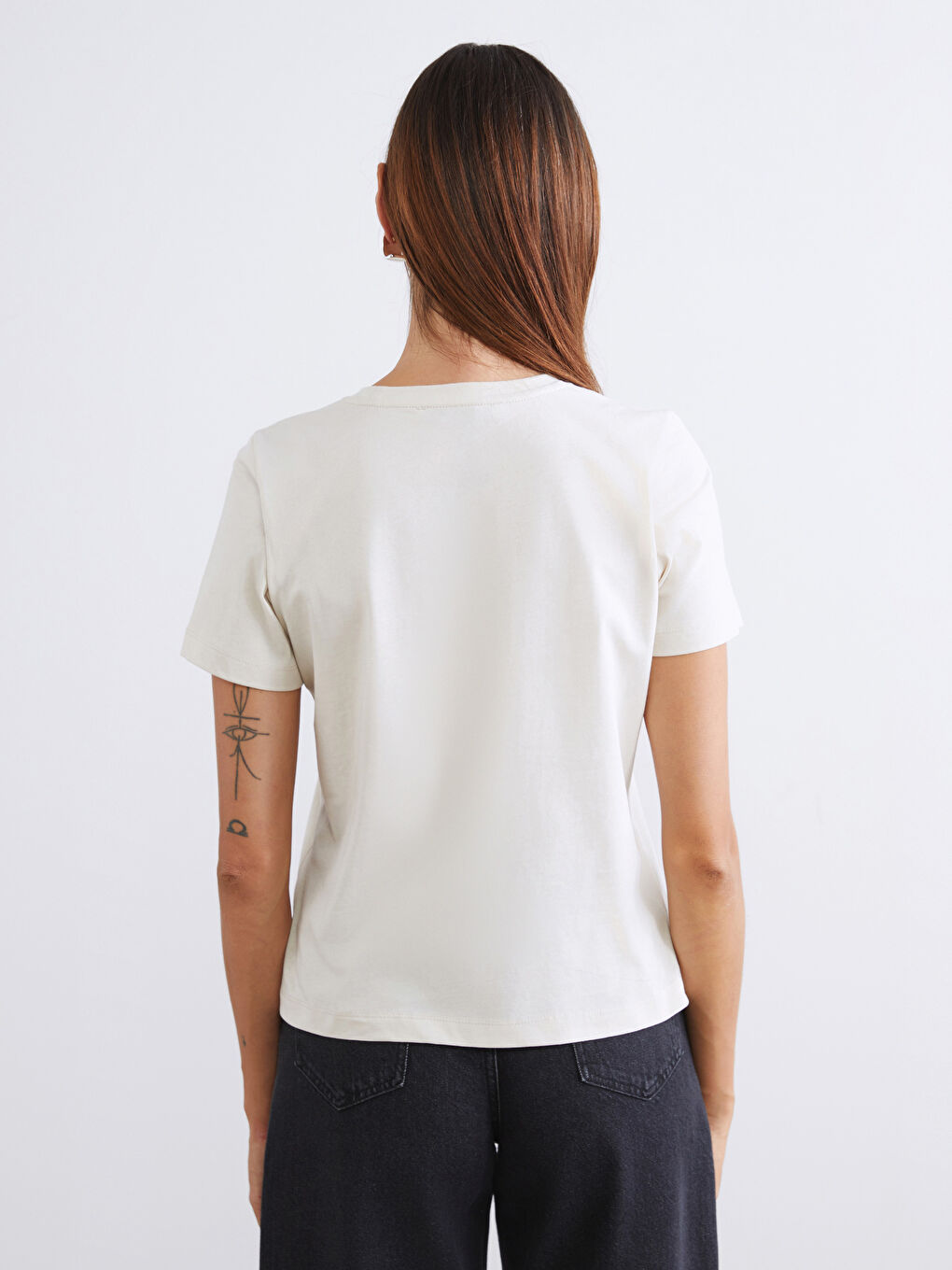 Kahverengi Bisiklet Yaka Kadın Tişört 2'li-7