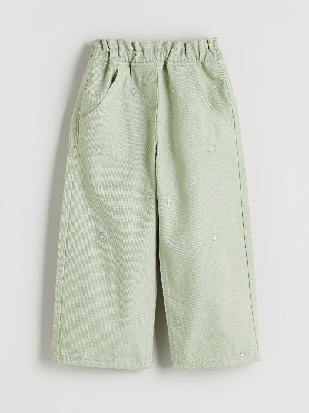 Yeşil Beli Lastikli Çiçekli Kız Çocuk Pantolon