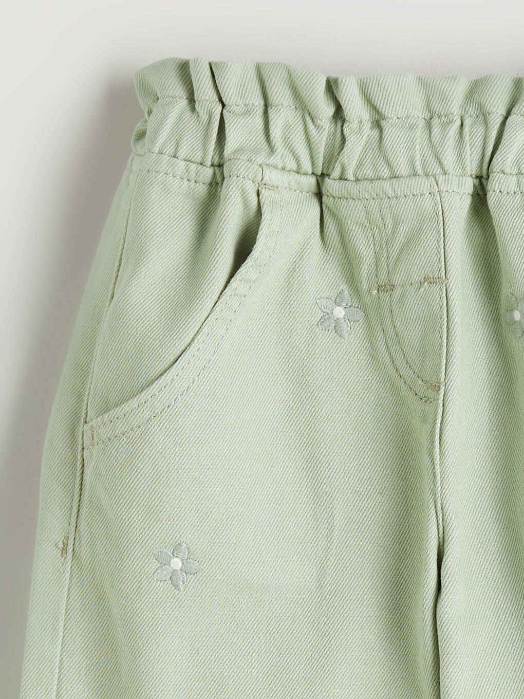 Yeşil Beli Lastikli Çiçekli Kız Çocuk Pantolon-1