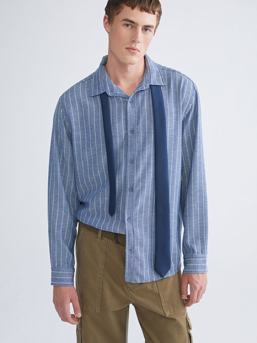 Mavi Regular Fit Uzun Kollu Çizgili Erkek Gömlek