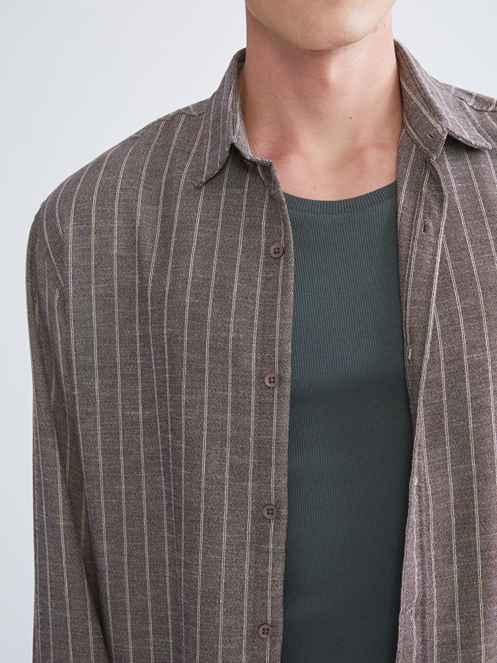 Kahverengi Regular Fit Uzun Kollu Çizgili Erkek Gömlek-2