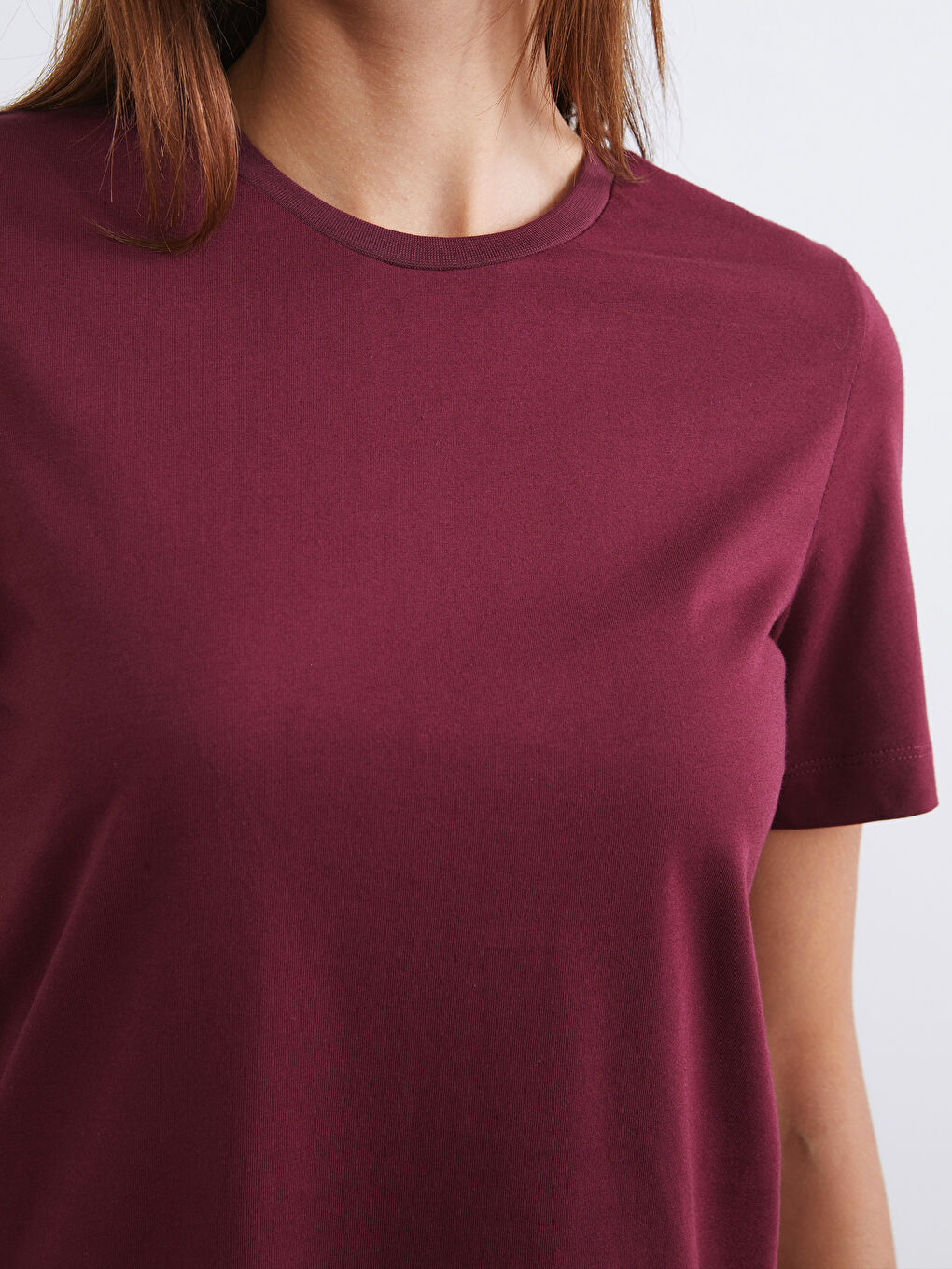 Bordo Bisiklet Yaka Kadın Tişört 2'li-5