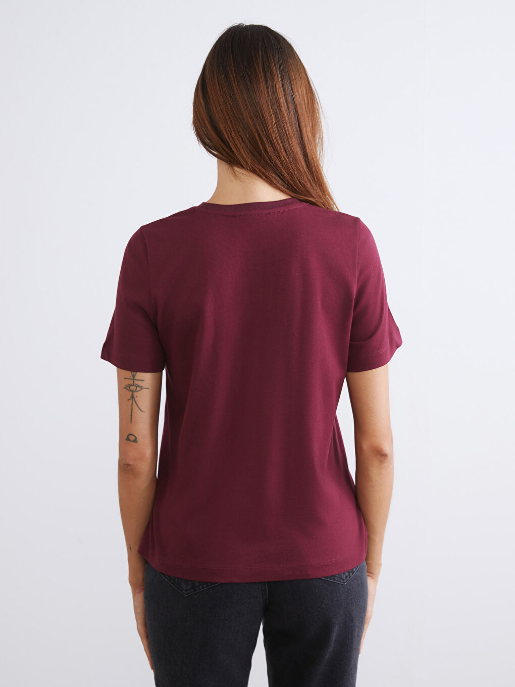 Bordo Bisiklet Yaka Kadın Tişört 2'li-7