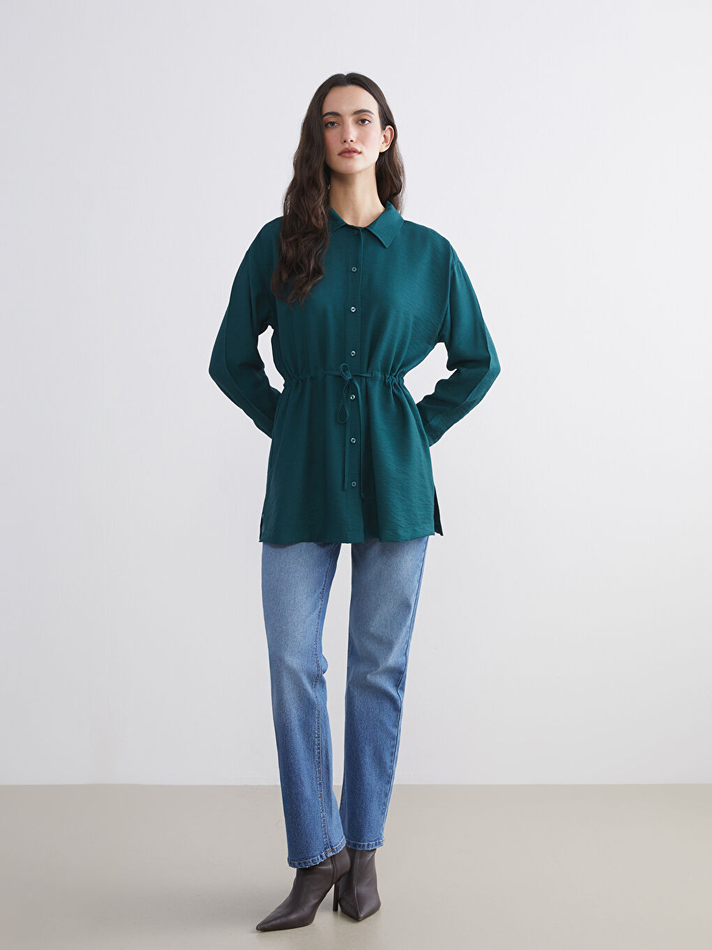 Yeşil Kadın Gömlek Tunik-1