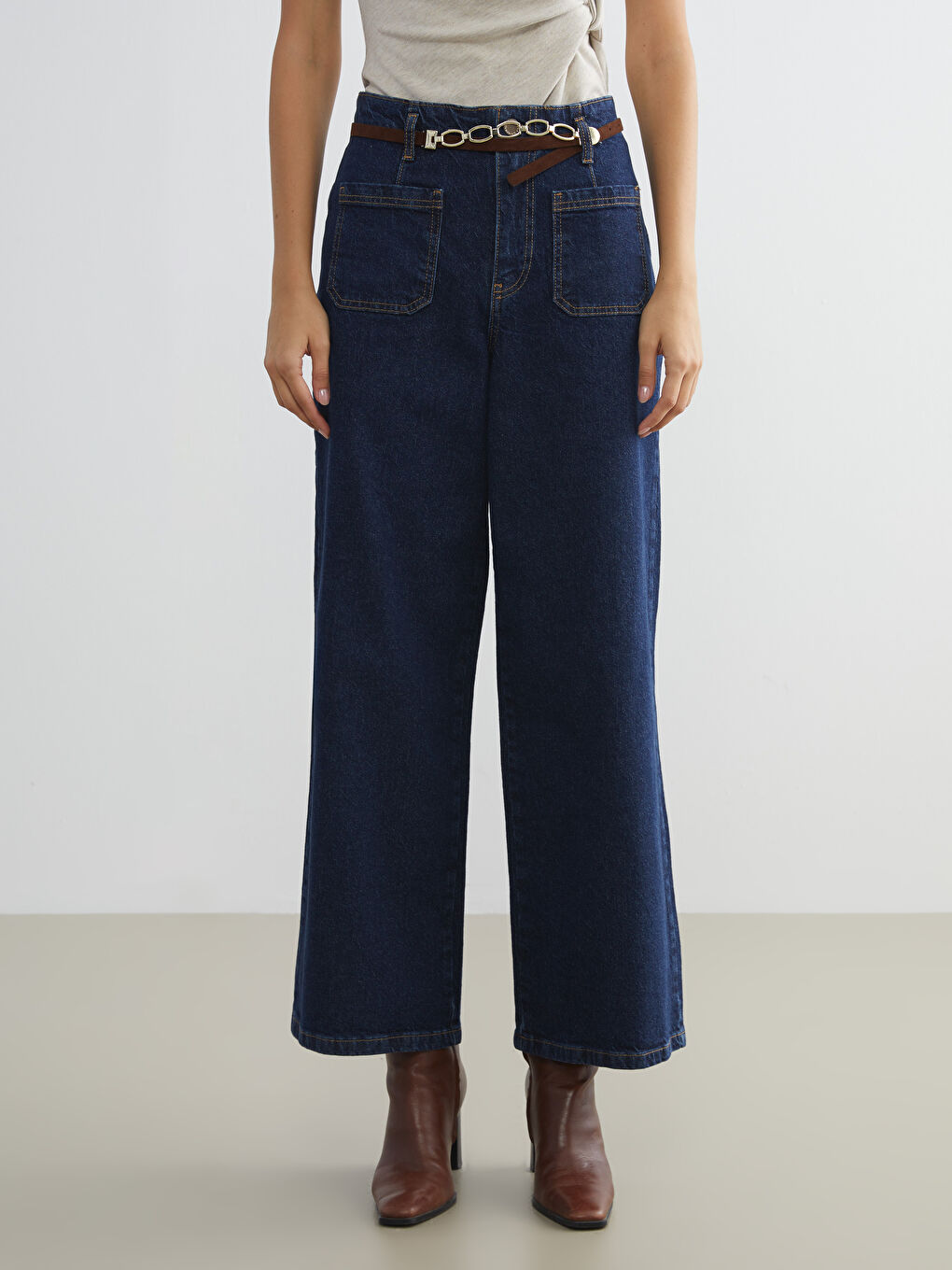 İndigo Wideleg Kadın Jean Pantolon-1