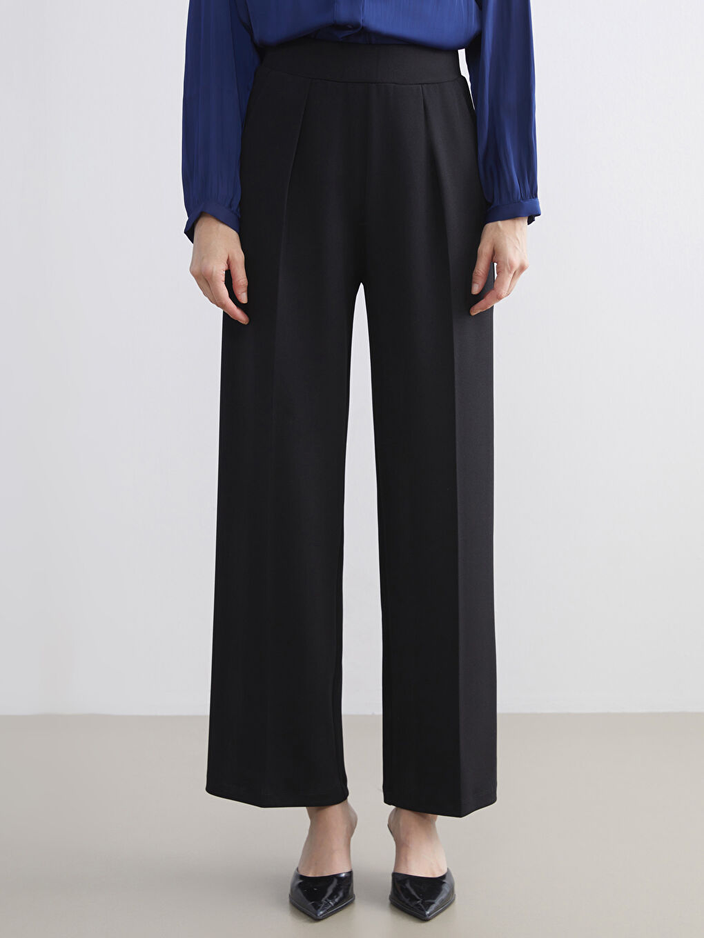 Elastic Waist Wide Leg Women's Trousers-1