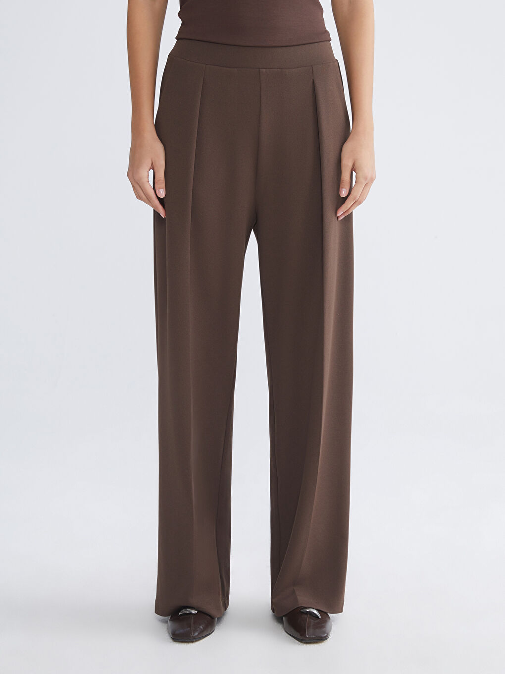 Elastic Waist Wide Leg Women's Trousers-1