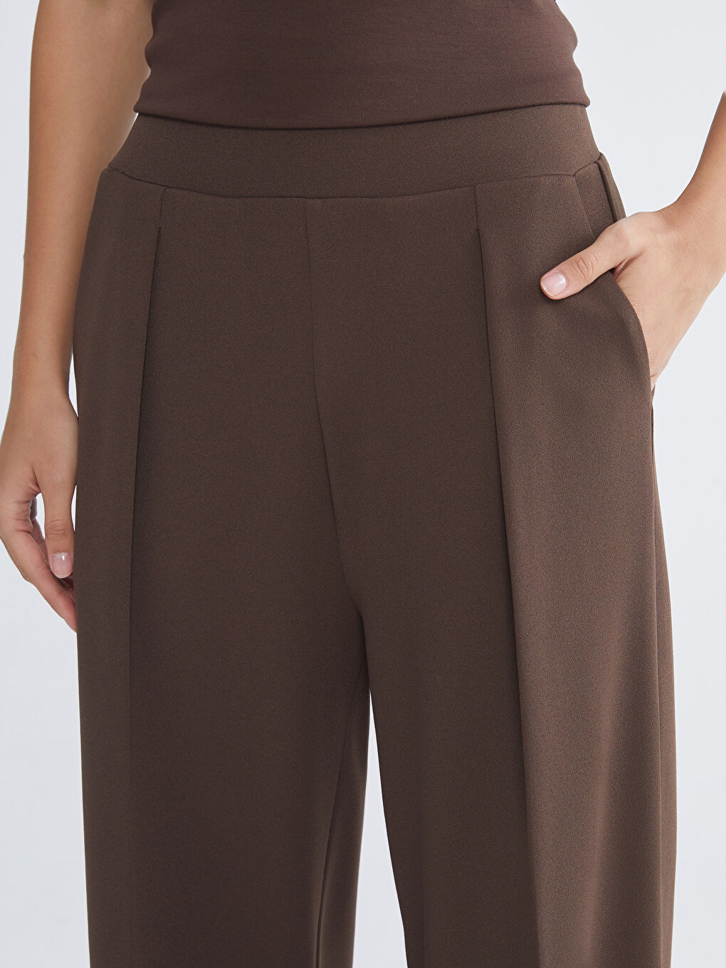 Aromm Palazzo Femme Jambe Large Pantalons Taille Élastiquée Casual Longue Pantalon Abricot,S