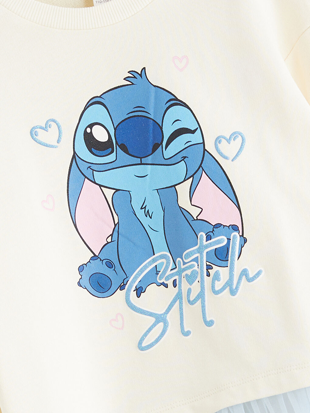 Ekru Bisiklet Yaka Stitch Baskılı Kız Çocuk Sweatshirt-1