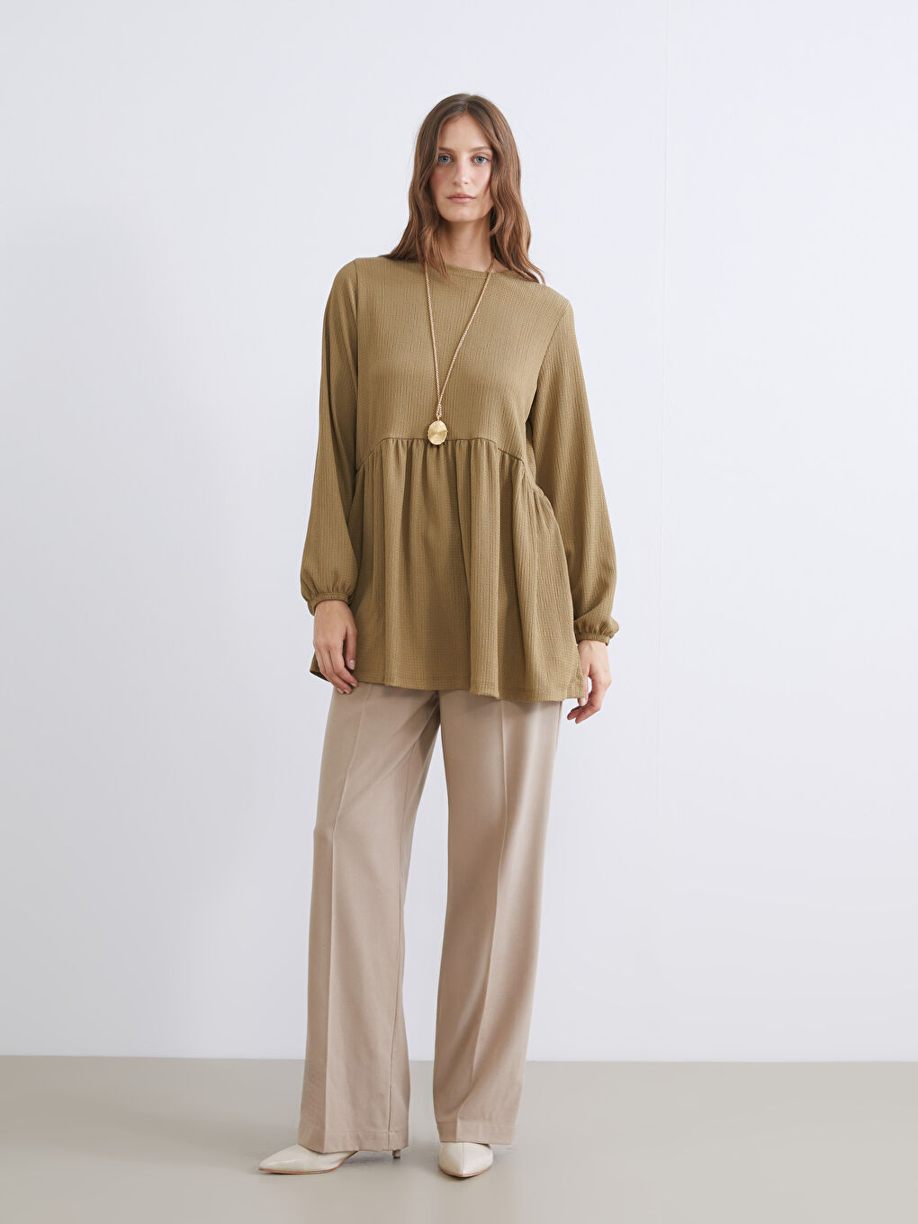 Haki Bisiklet Yaka Kadın Tunik-1