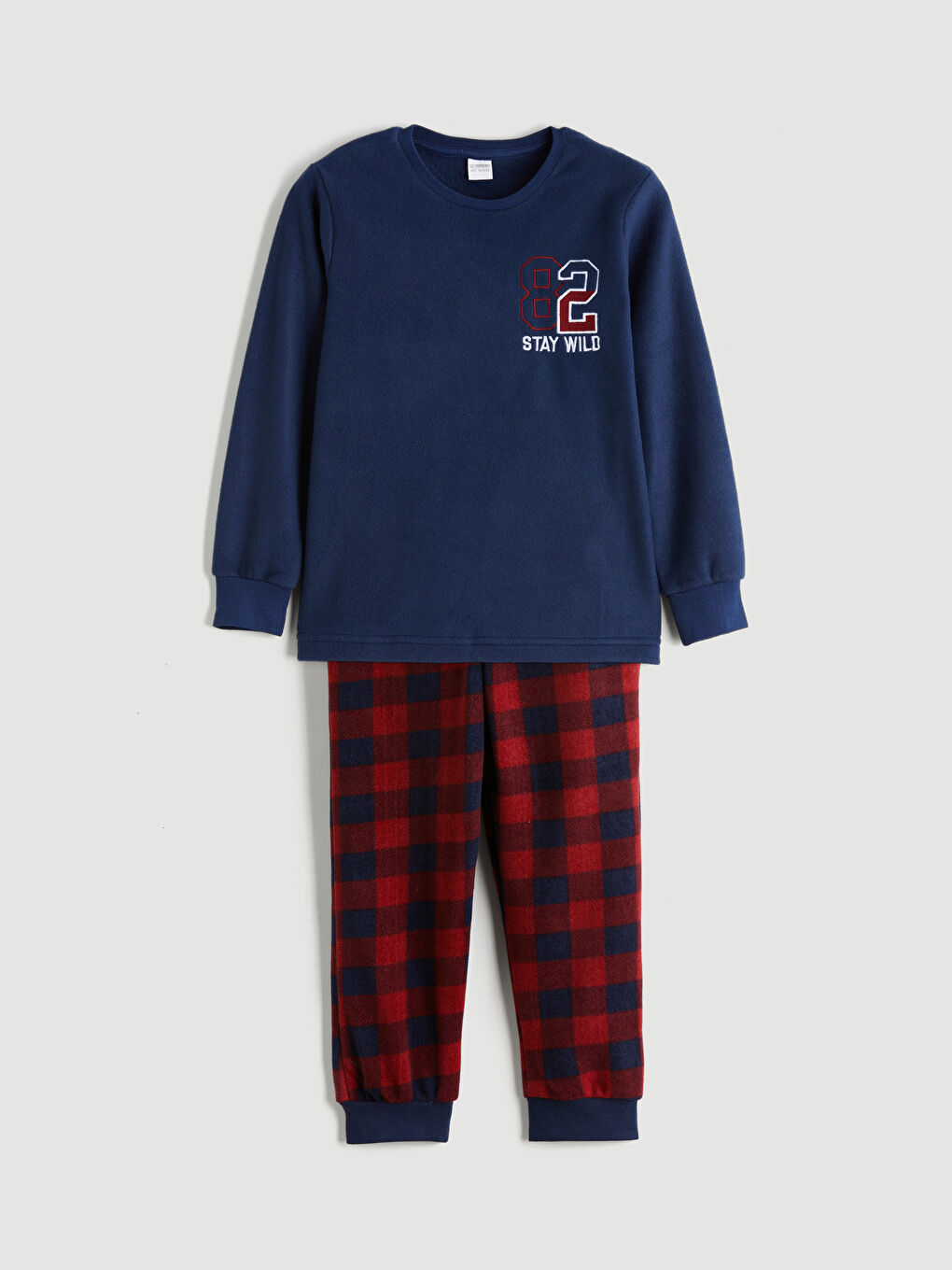 Lacivert Bisiklet Yaka Polar Erkek Çocuk Pijama Takımı