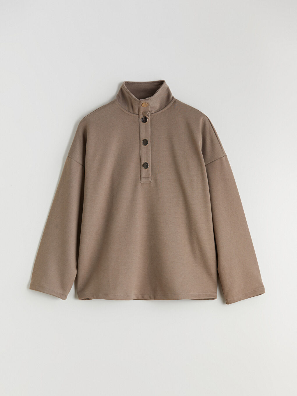 Kahverengi Dik Yaka Oversize Kadın Sweatshirt-4