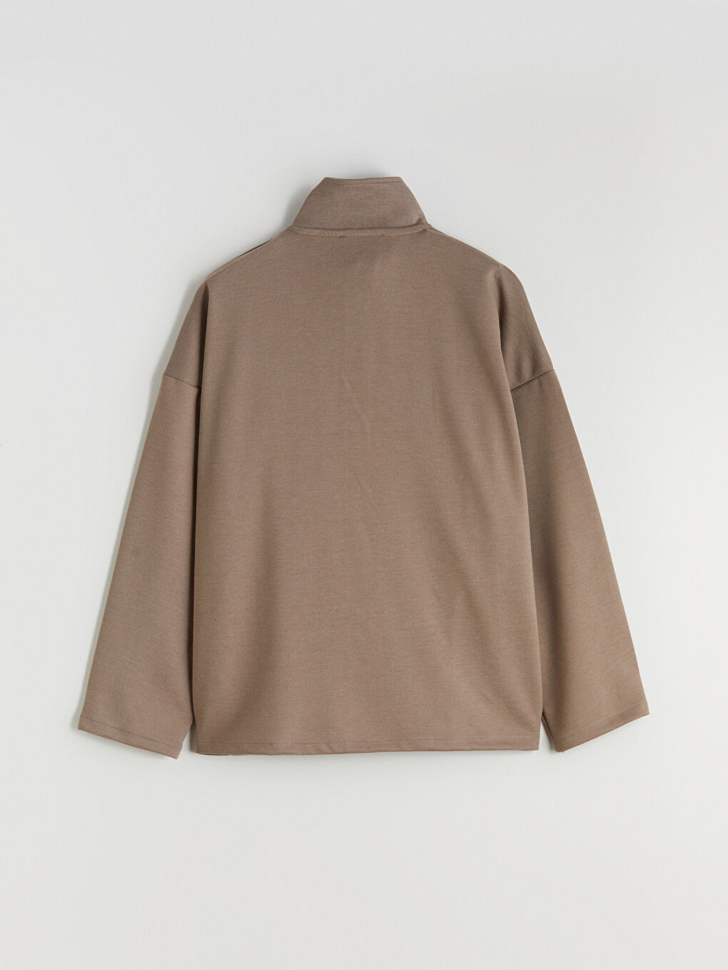 Kahverengi Dik Yaka Oversize Kadın Sweatshirt-5