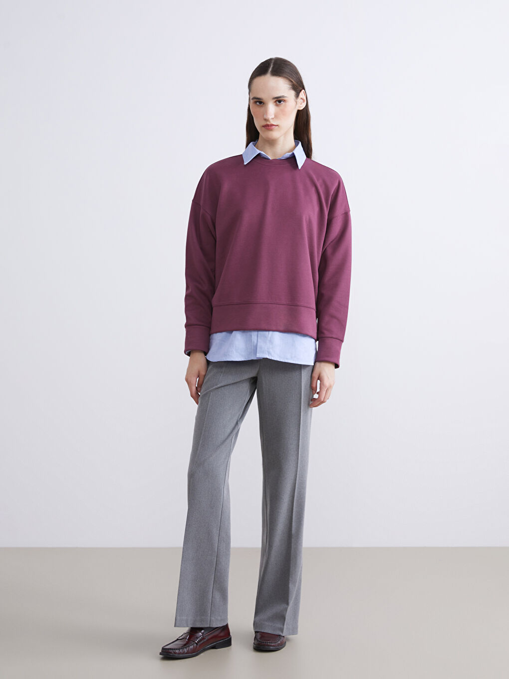 Mürdüm Bisiklet Yaka Kadın Sweatshirt-1