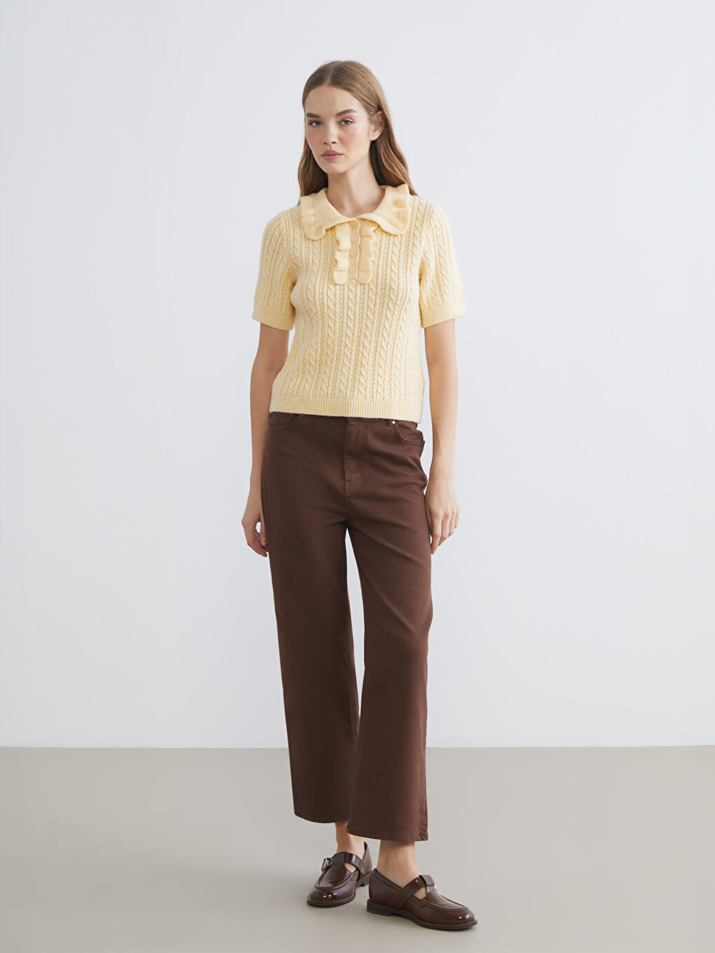 Polo Neck Self Patterned Women's Knitwear Sweater-1