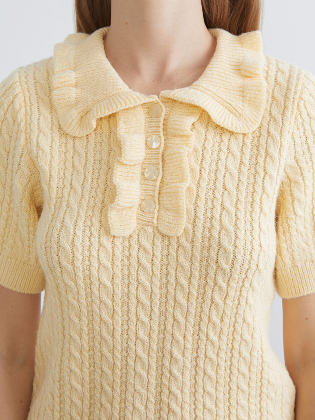 Polo Neck Self Patterned Women's Knitwear Sweater-2