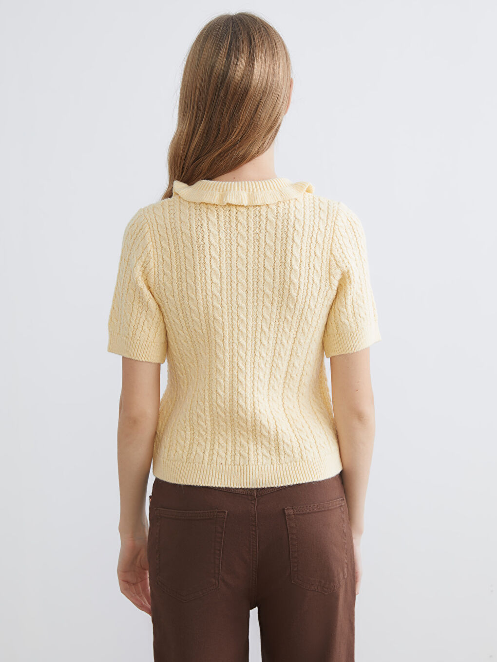 Polo Neck Self Patterned Women's Knitwear Sweater-3