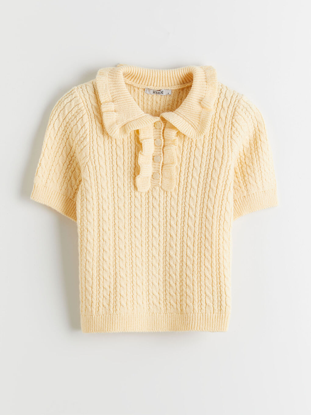 Polo Neck Self Patterned Women's Knitwear Sweater-4