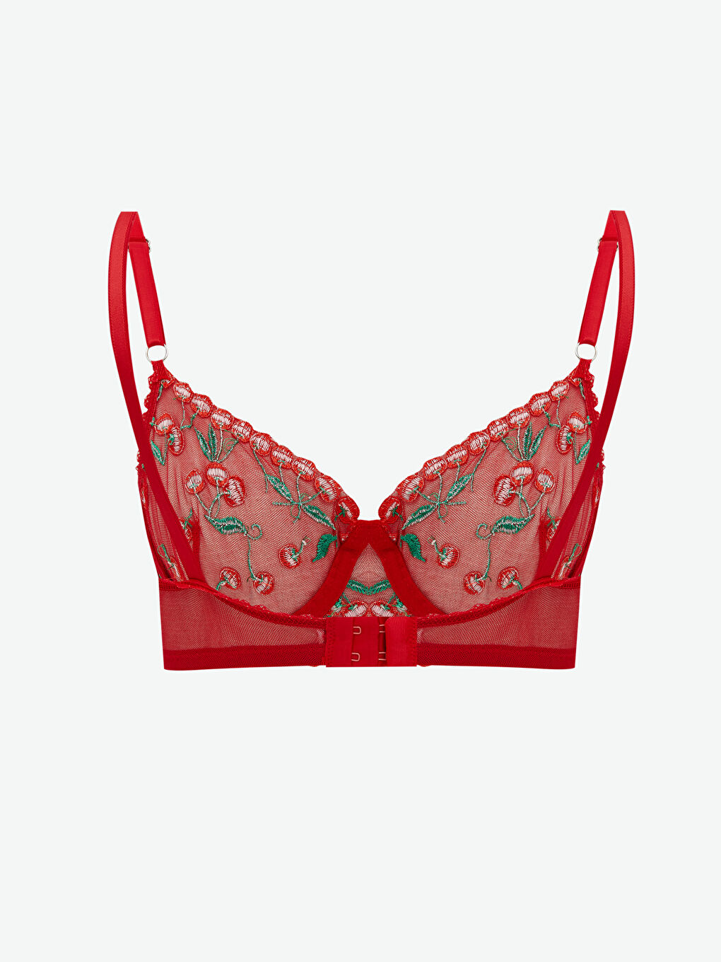 Kırmızı Balensiz Dolgusuz Nakışlı Fantezi Tişört Sütyen-1