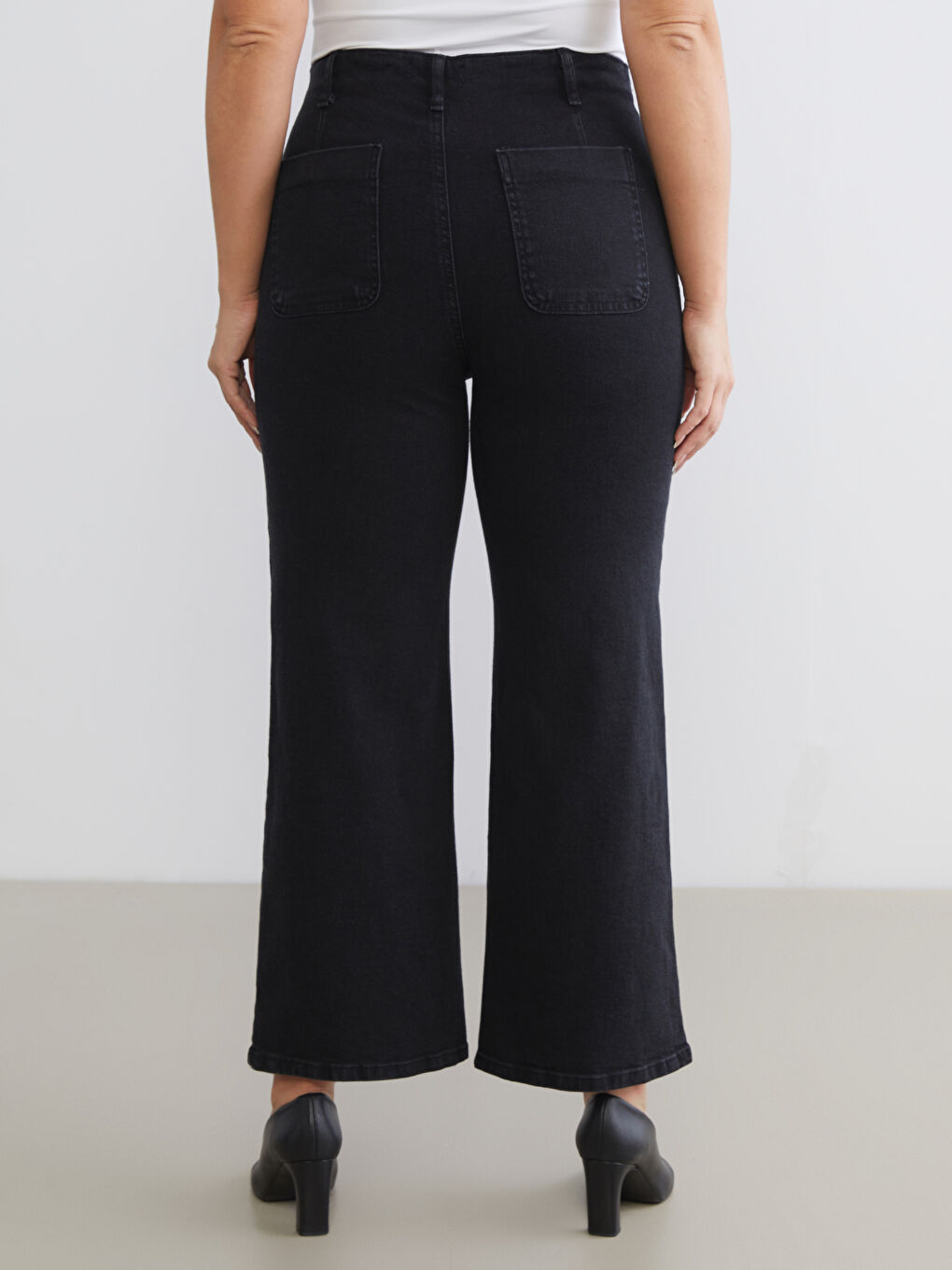 Siyah Büyük Beden Wideleg Kadın Jean Pantolon-2