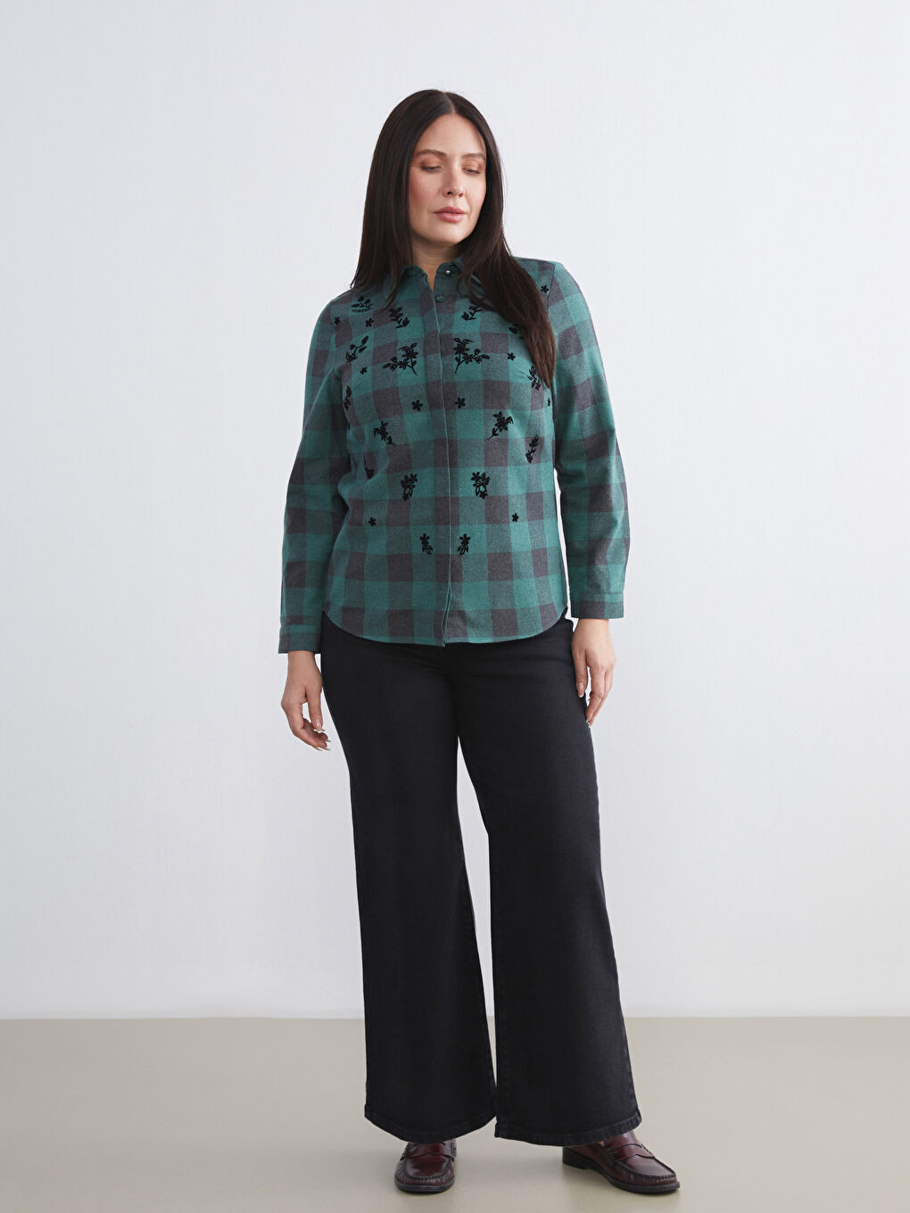 Siyah Büyük Beden Wideleg Kadın Jean Pantolon