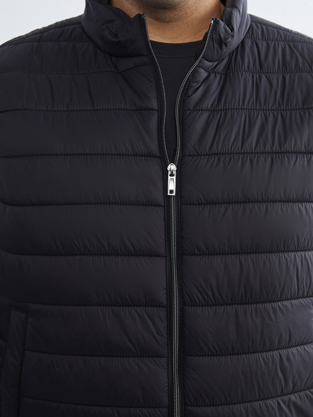 Siyah Büyük Beden Standart Kalıp Dik Yaka Erkek Şişme Yelek-2