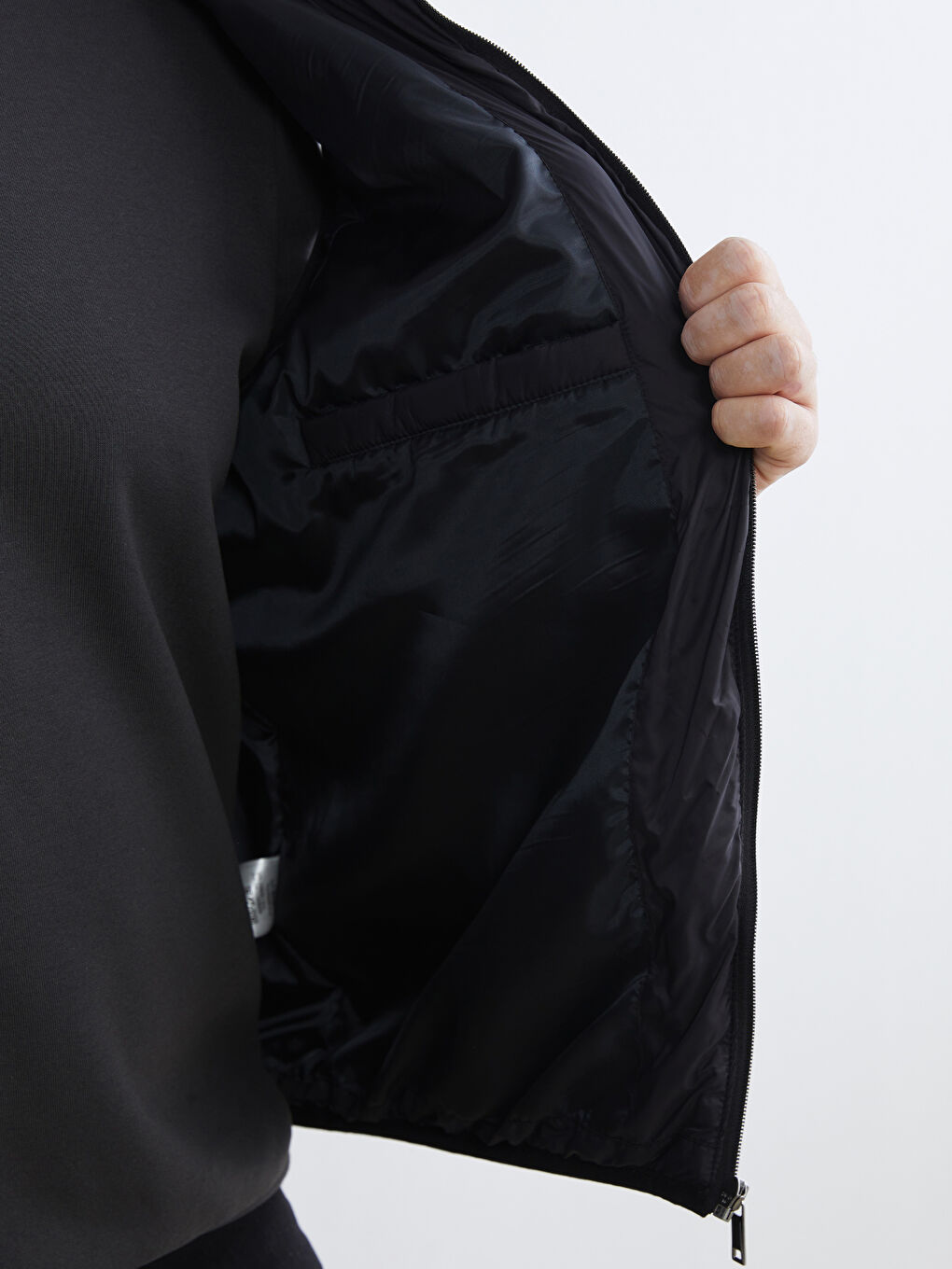 Siyah Büyük Beden Standart Kalıp Dik Yaka Erkek Şişme Yelek-3