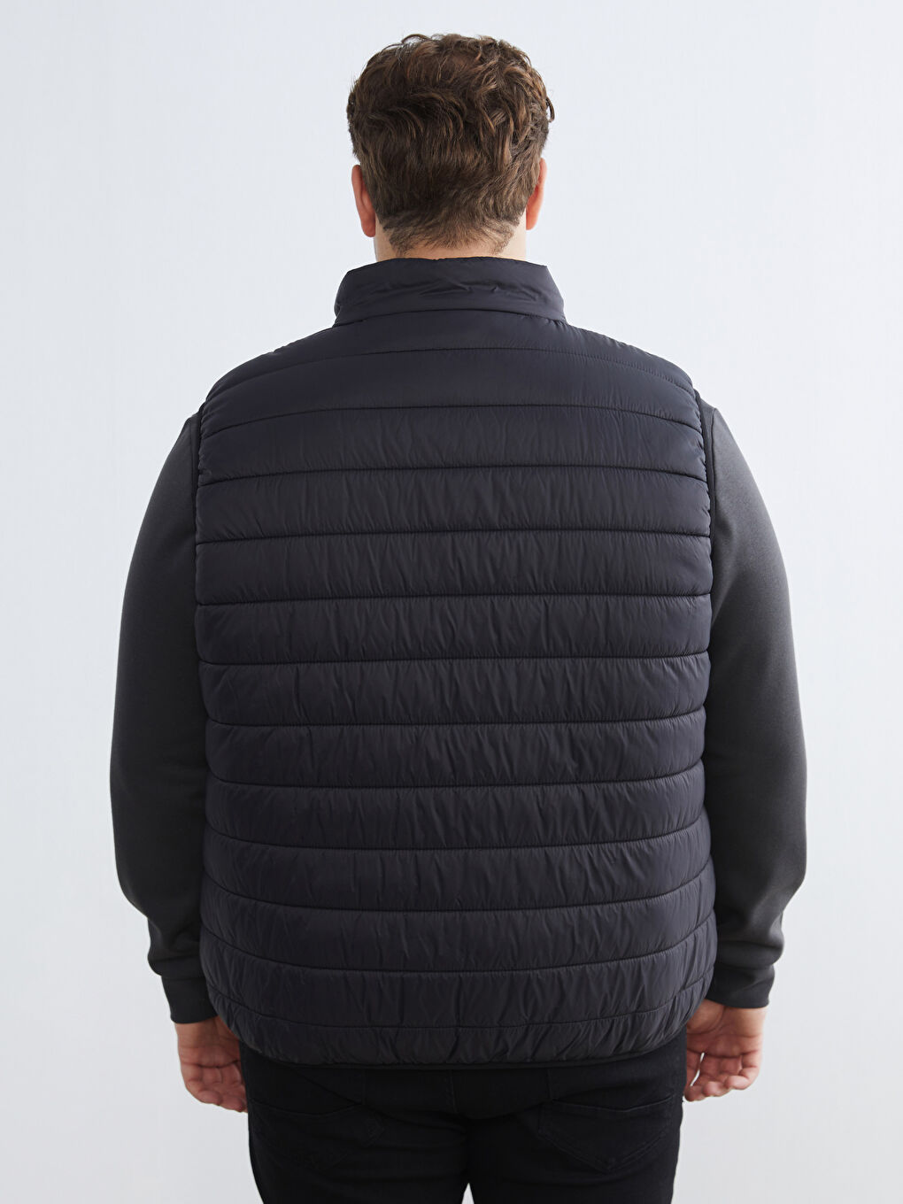 Siyah Büyük Beden Standart Kalıp Dik Yaka Erkek Şişme Yelek-4