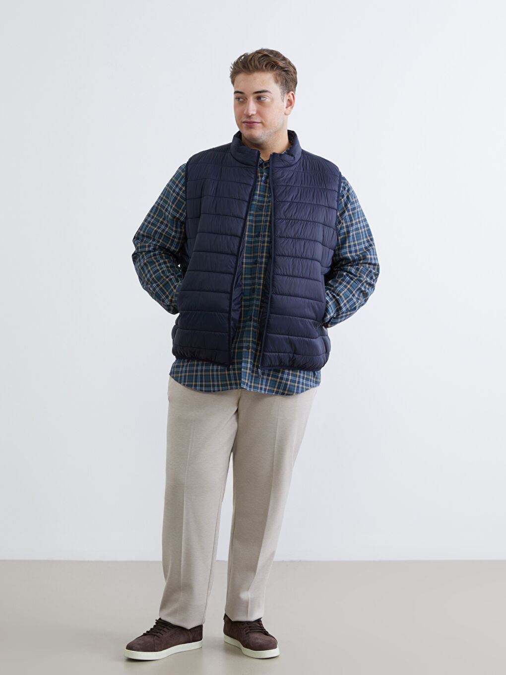 Lacivert Büyük Beden Standart Kalıp Dik Yaka Erkek Şişme Yelek-1