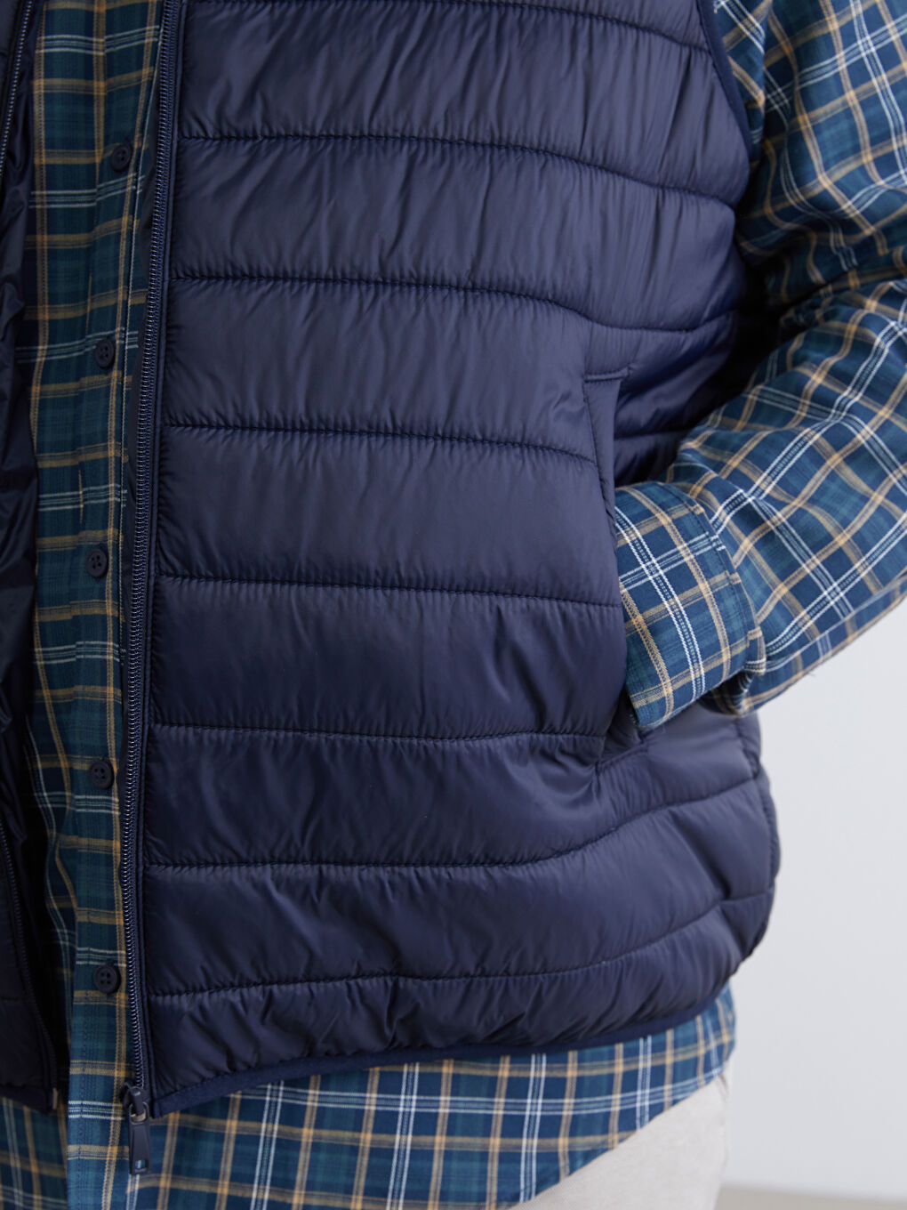 Lacivert Büyük Beden Standart Kalıp Dik Yaka Erkek Şişme Yelek-2