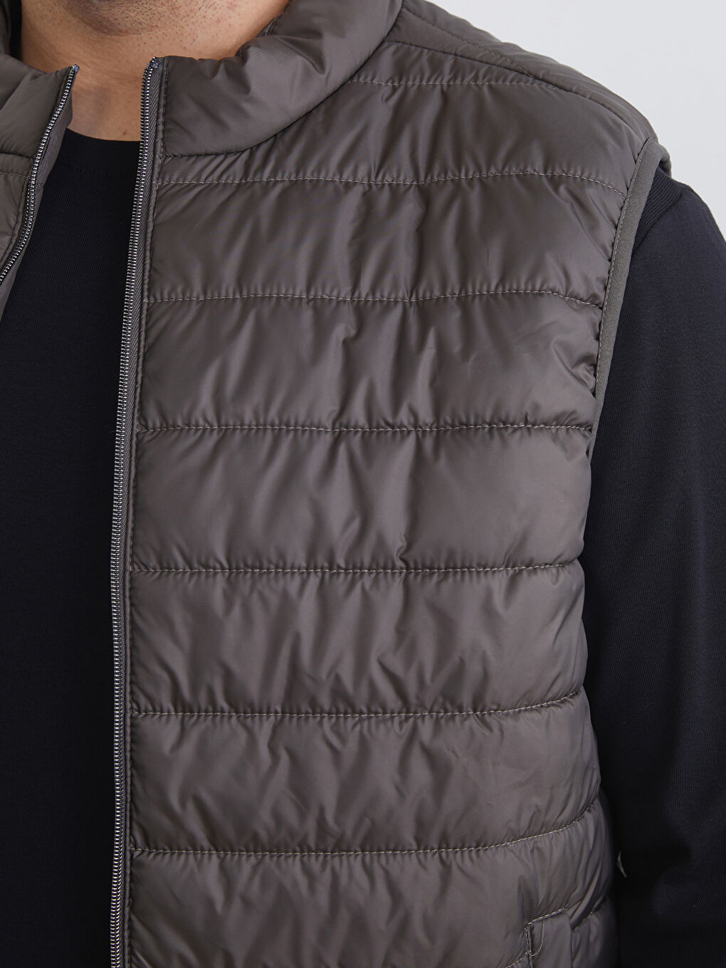 Haki Büyük Beden Standart Kalıp Dik Yaka Erkek Şişme Yelek-2