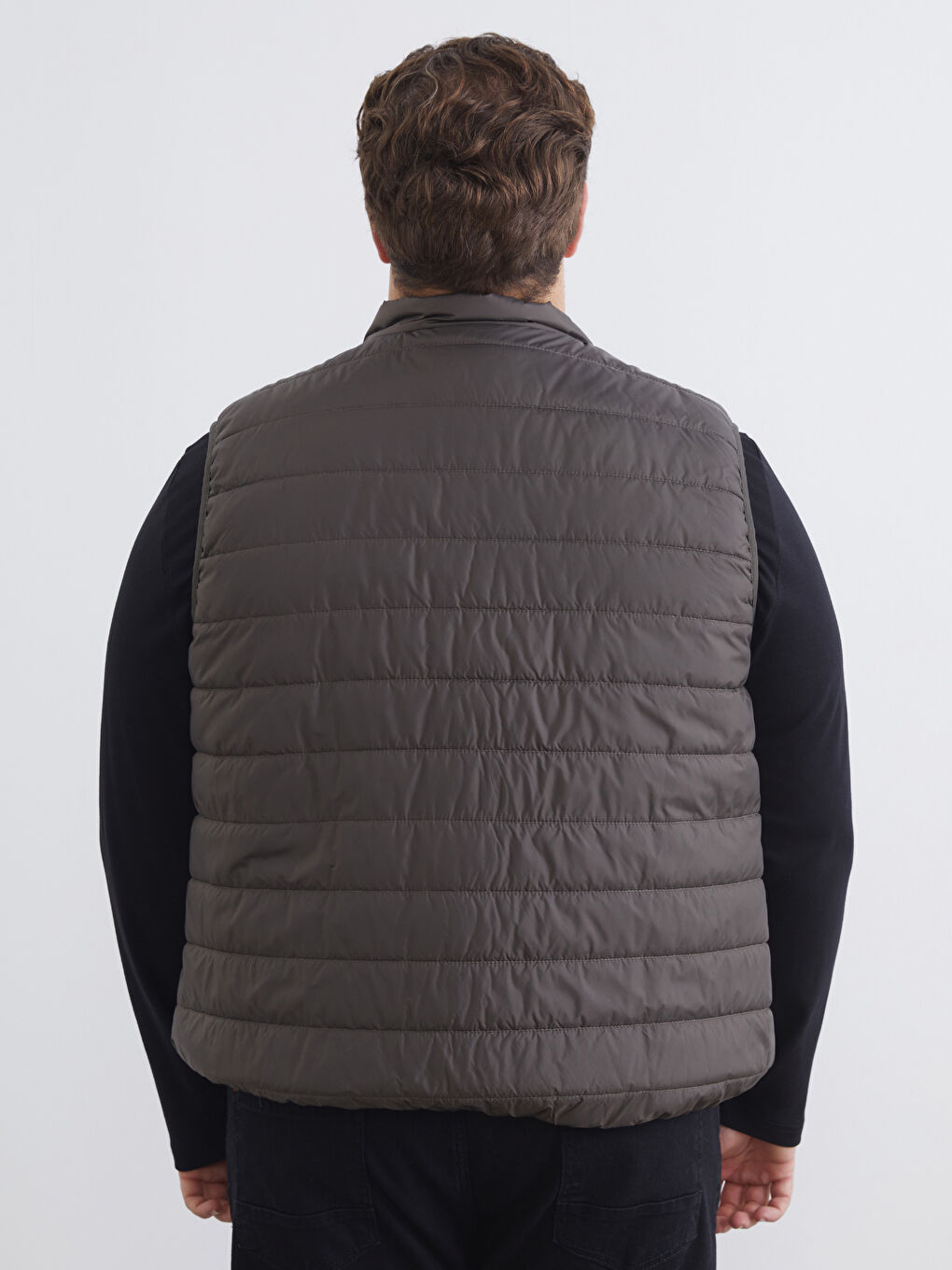 Haki Büyük Beden Standart Kalıp Dik Yaka Erkek Şişme Yelek-4