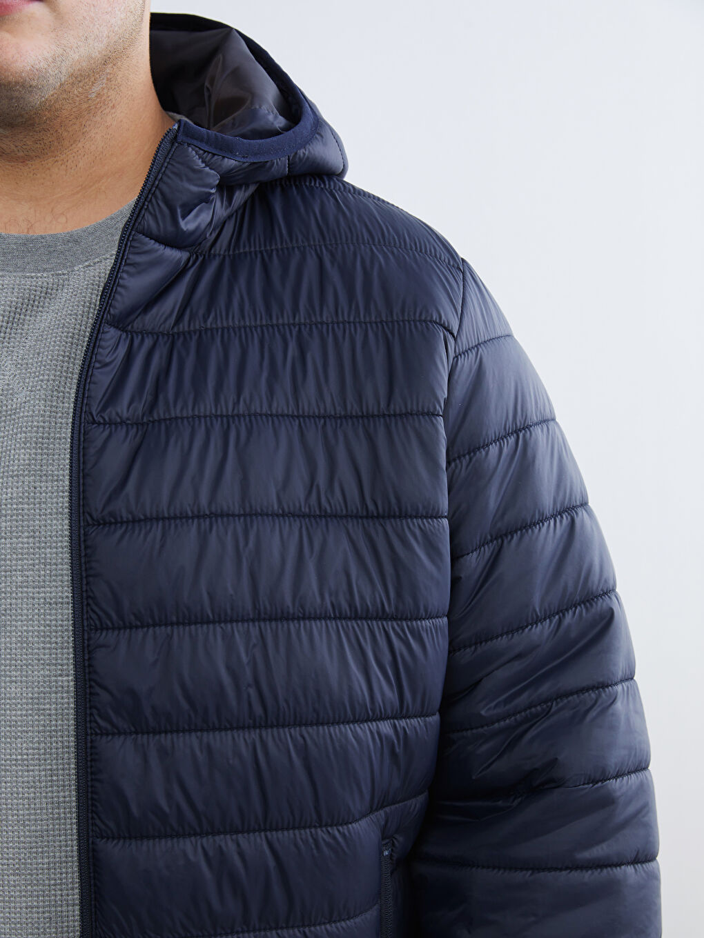 Lacivert Büyük Beden Standart Kalıp Kapüşonlu Erkek Şişme Mont-2