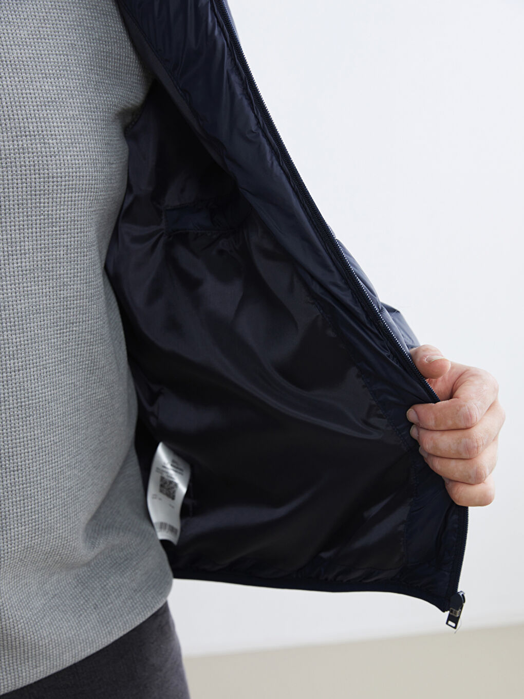 Lacivert Büyük Beden Standart Kalıp Kapüşonlu Erkek Şişme Mont-3