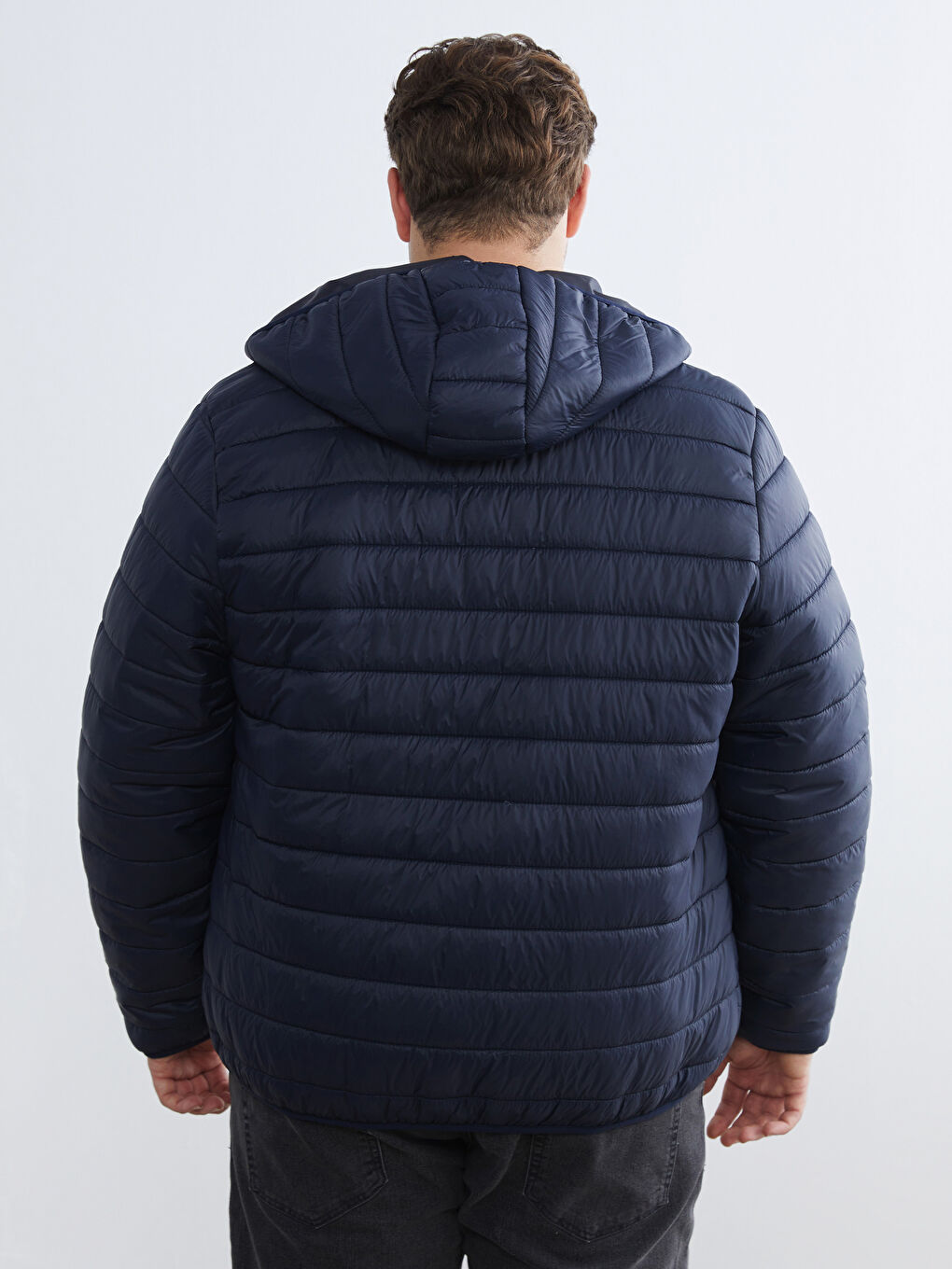 Lacivert Büyük Beden Standart Kalıp Kapüşonlu Erkek Şişme Mont-4