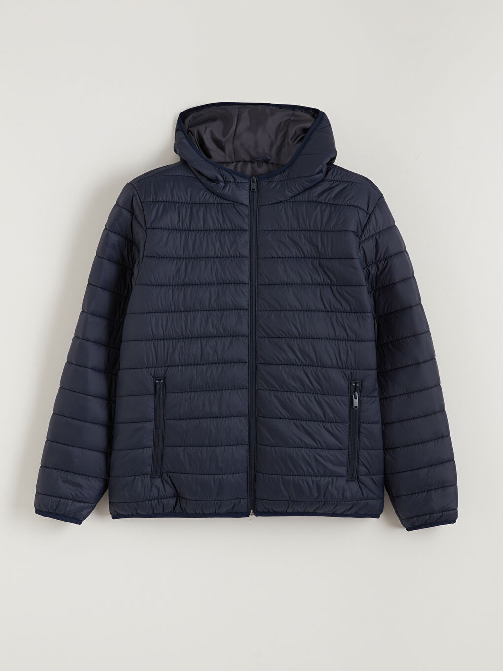 Lacivert Büyük Beden Standart Kalıp Kapüşonlu Erkek Şişme Mont-5