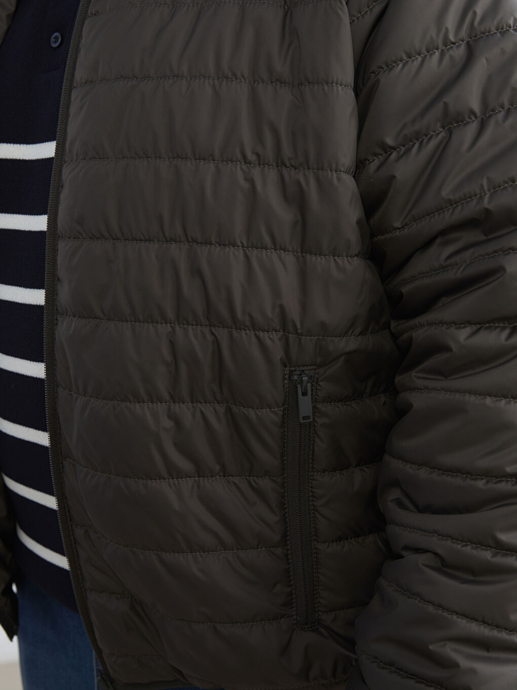 Haki Büyük Beden Standart Kalıp Kapüşonlu Erkek Şişme Mont-3