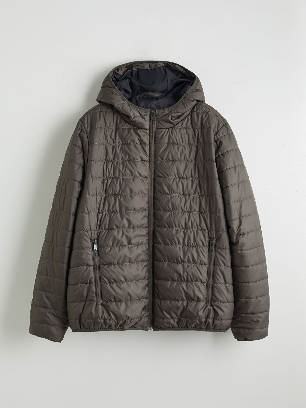 Haki Büyük Beden Standart Kalıp Kapüşonlu Erkek Şişme Mont-5