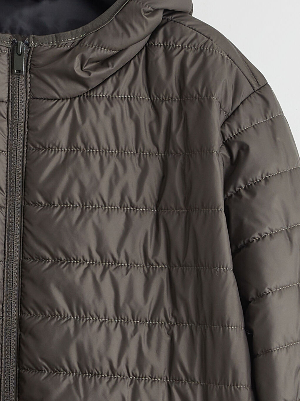 Haki Büyük Beden Standart Kalıp Kapüşonlu Erkek Şişme Mont-8