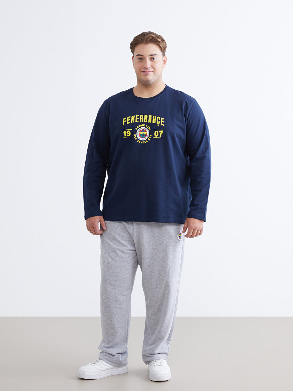 Lacivert Büyük Beden Standart Kalıp Fenerbahçe Baskılı Erkek Pijama Takımı