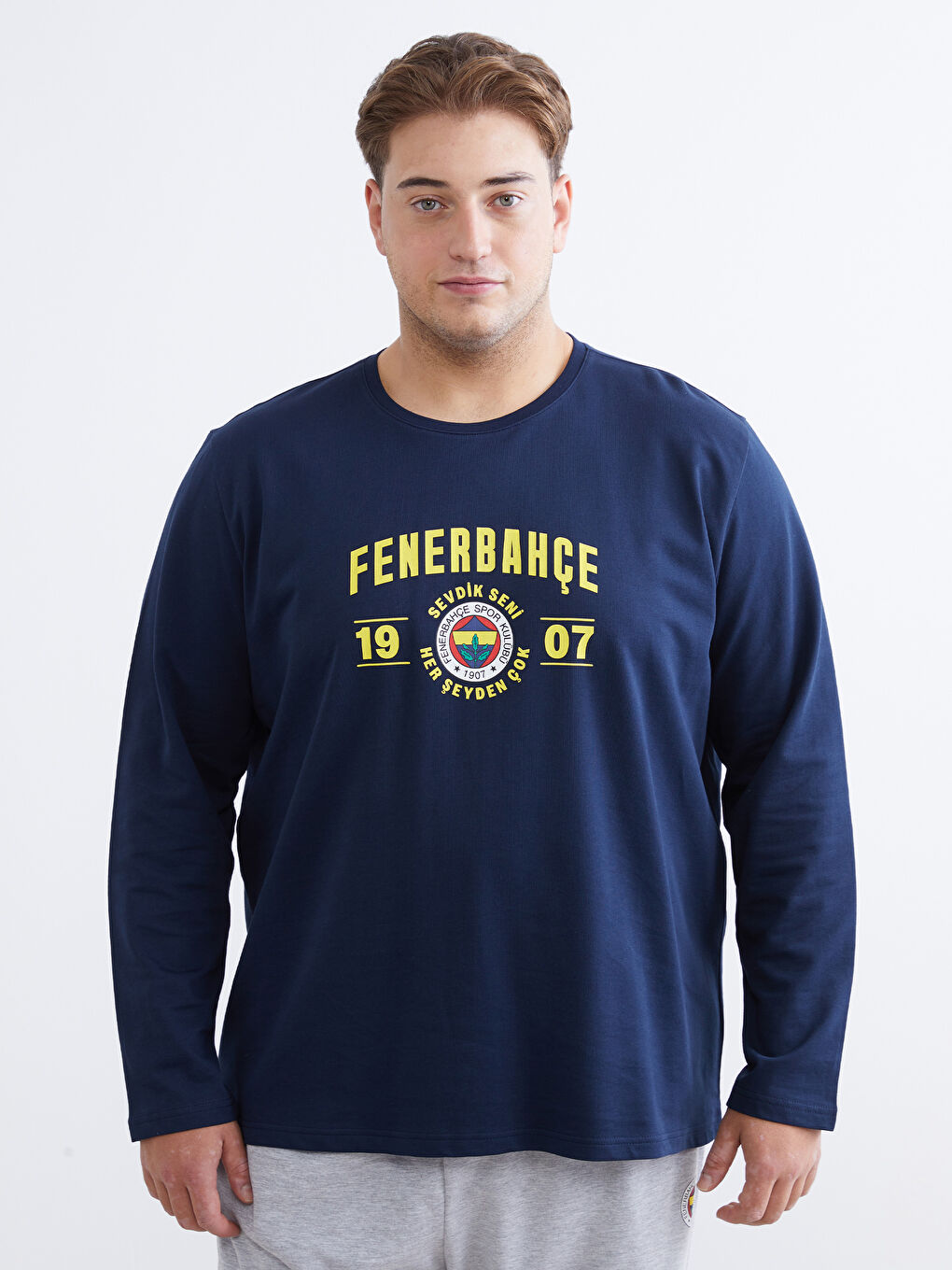 Lacivert Büyük Beden Standart Kalıp Fenerbahçe Baskılı Erkek Pijama Takımı-1