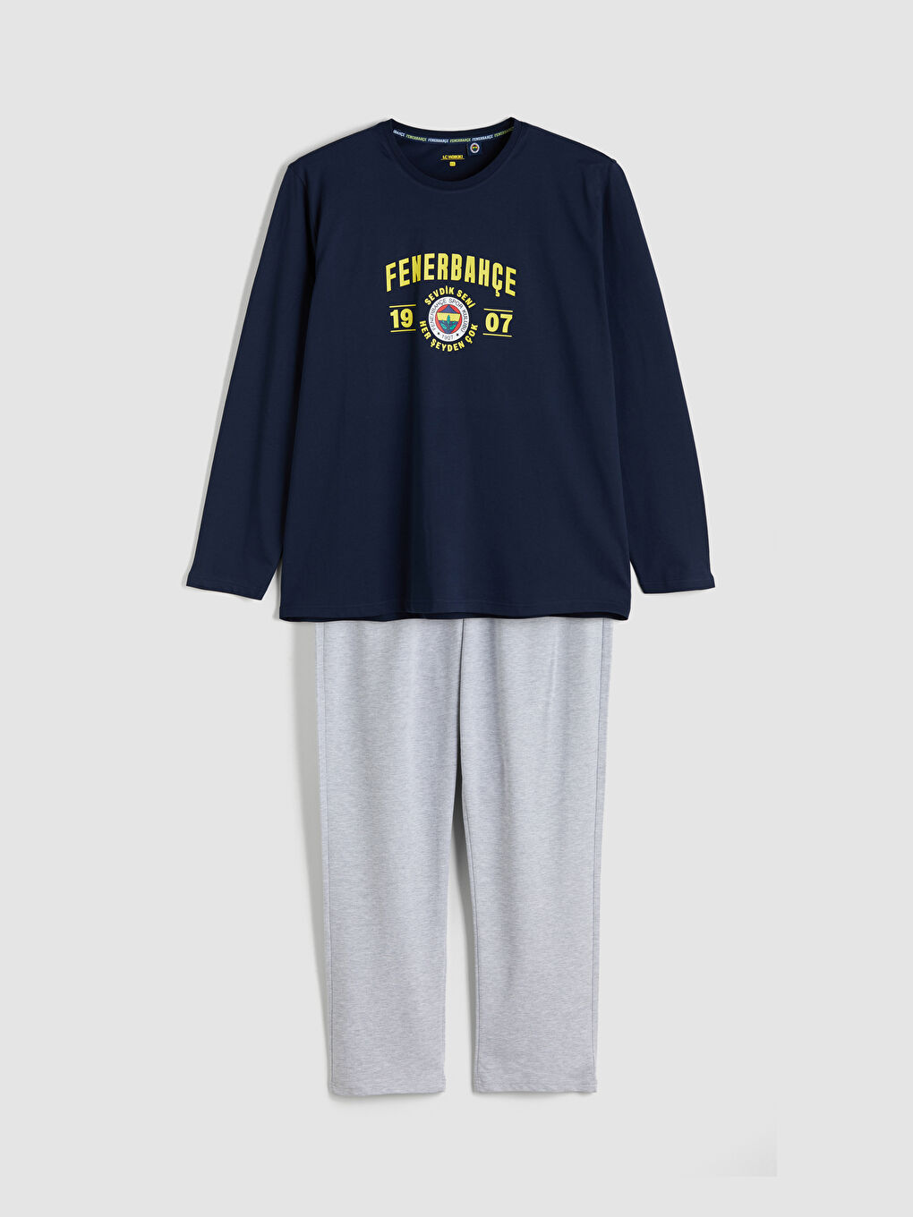 Lacivert Büyük Beden Standart Kalıp Fenerbahçe Baskılı Erkek Pijama Takımı-4