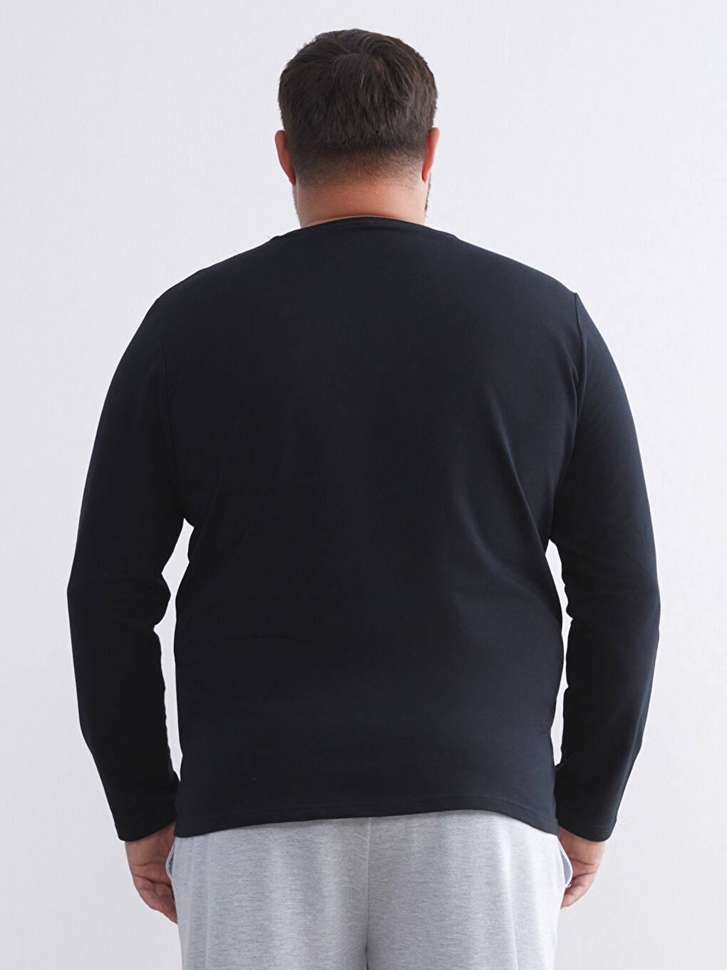 Siyah Büyük Beden Bisiklet Yaka Beşiktaş Baskılı Erkek Pijama Üst-1