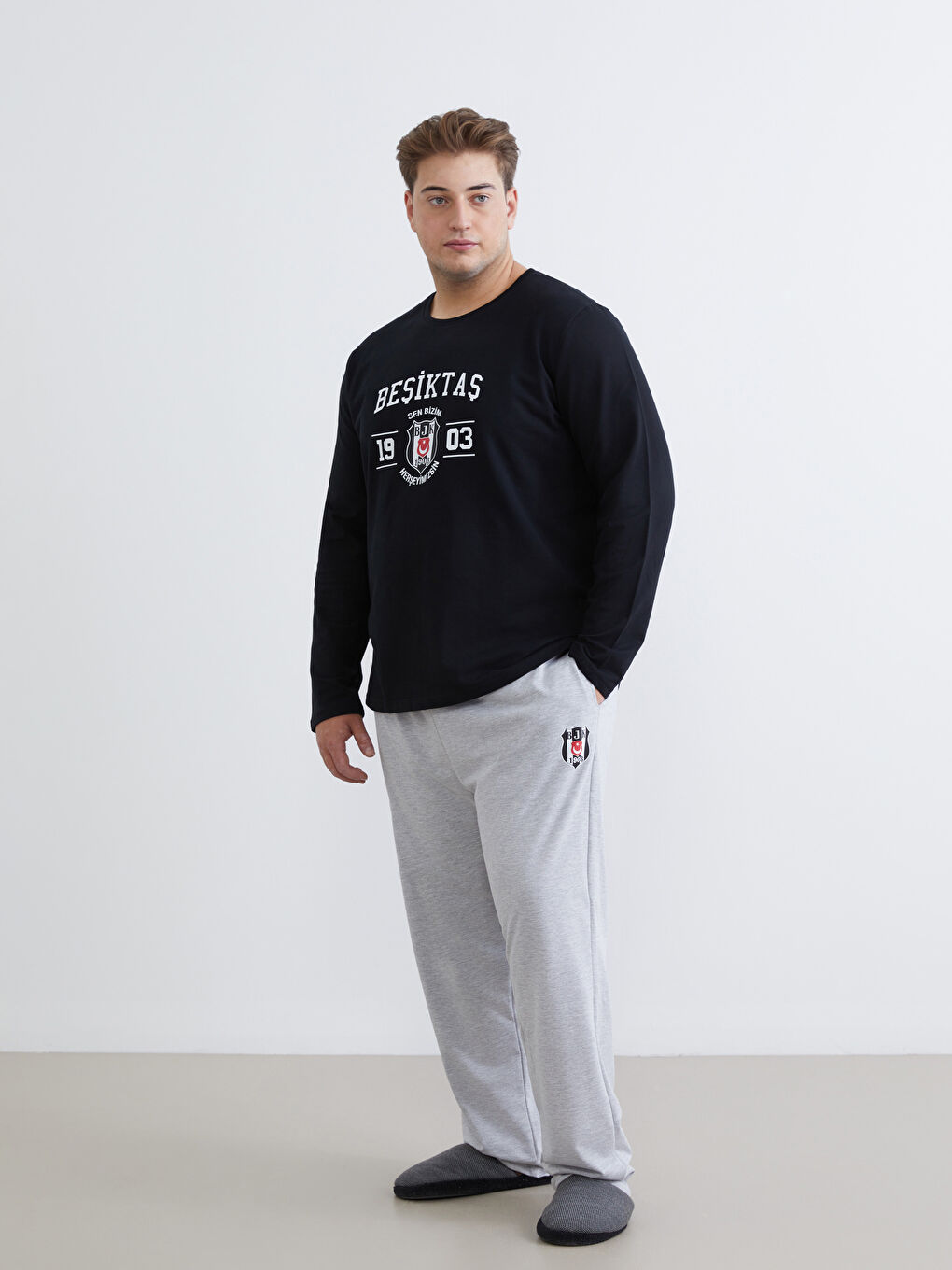 Siyah Büyük Beden Beşiktaş Baskılı Erkek Pijama Takımı-6