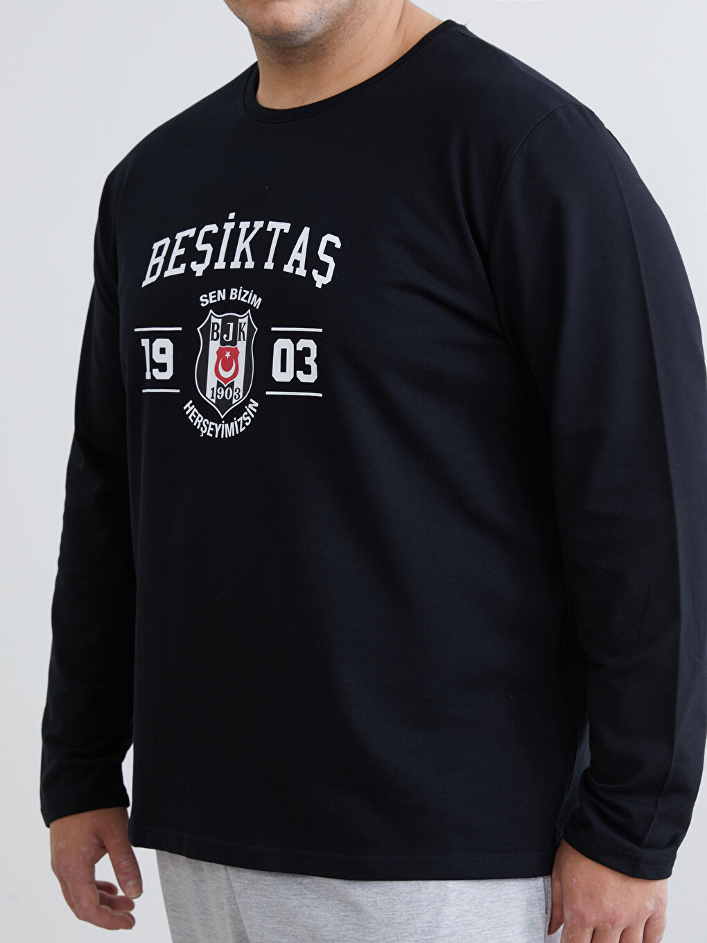Siyah Büyük Beden Beşiktaş Baskılı Erkek Pijama Takımı-7